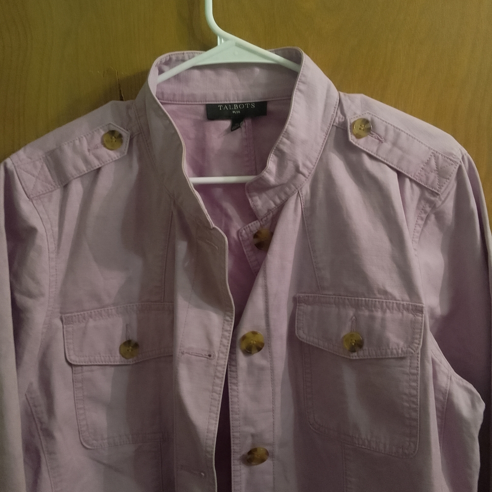 Talbots Light Purple Military Button FrontUtility Jacket Size 1x 100% Cotton - Picture 14 of 15